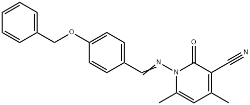 1-{[4-(benzyloxy)benzylidene]amino}-4,6-dimethyl-2-oxo-1,2-dihydro-3-pyridinecarbonitrile Struktur