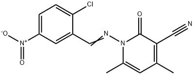 1-({2-chloro-5-nitrobenzylidene}amino)-4,6-dimethyl-2-oxo-1,2-dihydro-3-pyridinecarbonitrile Struktur