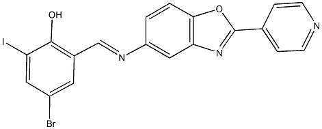 4-bromo-2-iodo-6-({[2-(4-pyridinyl)-1,3-benzoxazol-5-yl]imino}methyl)phenol Struktur