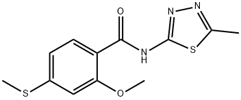 2-methoxy-4-(methylsulfanyl)-N-(5-methyl-1,3,4-thiadiazol-2-yl)benzamide Struktur