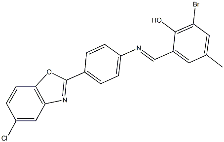 2-bromo-6-({[4-(5-chloro-1,3-benzoxazol-2-yl)phenyl]imino}methyl)-4-methylphenol Struktur