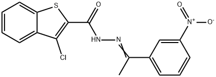 3-chloro-N'-(1-{3-nitrophenyl}ethylidene)-1-benzothiophene-2-carbohydrazide Struktur