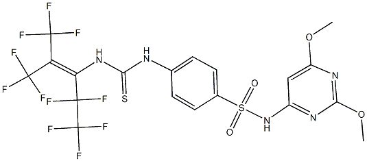 N-(2,6-dimethoxy-4-pyrimidinyl)-4-[({[3,3,3-trifluoro-1-(1,1,2,2,2-pentafluoroethyl)-2-(trifluoromethyl)-1-propenyl]amino}carbothioyl)amino]benzenesulfonamide Struktur