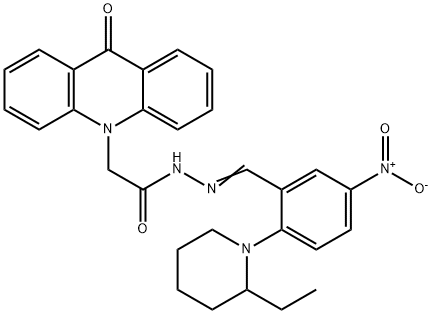 N'-{2-(2-ethyl-1-piperidinyl)-5-nitrobenzylidene}-2-(9-oxo-10(9H)-acridinyl)acetohydrazide Struktur