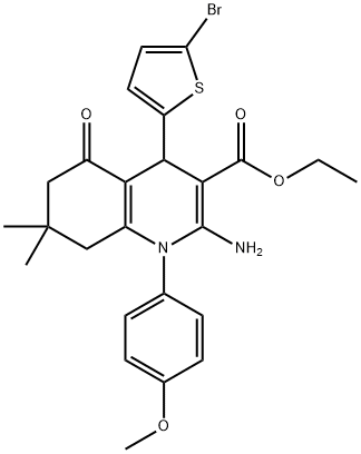 ethyl 2-amino-4-(5-bromo-2-thienyl)-1-(4-methoxyphenyl)-7,7-dimethyl-5-oxo-1,4,5,6,7,8-hexahydro-3-quinolinecarboxylate Struktur