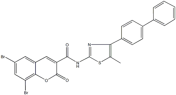 N-(4-[1,1'-biphenyl]-4-yl-5-methyl-1,3-thiazol-2-yl)-6,8-dibromo-2-oxo-2H-chromene-3-carboxamide Struktur