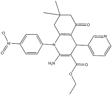 ethyl 2-amino-1-{4-nitrophenyl}-7,7-dimethyl-5-oxo-4-(3-pyridinyl)-1,4,5,6,7,8-hexahydro-3-quinolinecarboxylate Struktur