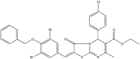 ethyl 2-[4-(benzyloxy)-3,5-dibromobenzylidene]-5-(4-chlorophenyl)-7-methyl-3-oxo-2,3-dihydro-5H-[1,3]thiazolo[3,2-a]pyrimidine-6-carboxylate Struktur