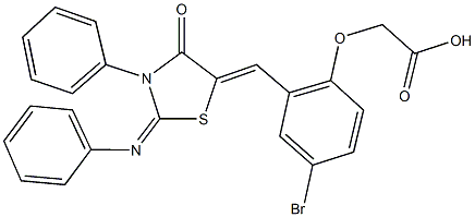 (4-bromo-2-{[4-oxo-3-phenyl-2-(phenylimino)-1,3-thiazolidin-5-ylidene]methyl}phenoxy)acetic acid Struktur