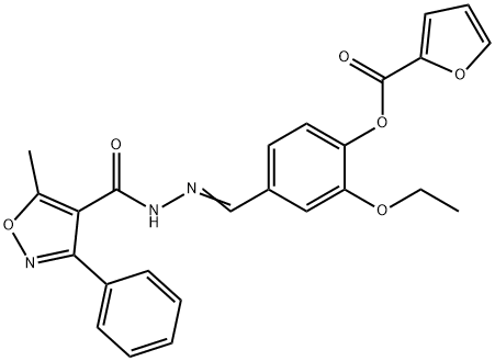 2-ethoxy-4-{2-[(5-methyl-3-phenyl-4-isoxazolyl)carbonyl]carbohydrazonoyl}phenyl 2-furoate Struktur