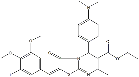 ethyl 5-[4-(dimethylamino)phenyl]-2-(3-iodo-4,5-dimethoxybenzylidene)-7-methyl-3-oxo-2,3-dihydro-5H-[1,3]thiazolo[3,2-a]pyrimidine-6-carboxylate Struktur