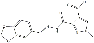 N'-(1,3-benzodioxol-5-ylmethylene)-4-nitro-1-methyl-1H-pyrazole-3-carbohydrazide Struktur