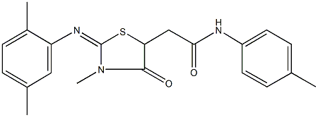 2-{2-[(2,5-dimethylphenyl)imino]-3-methyl-4-oxo-1,3-thiazolidin-5-yl}-N-(4-methylphenyl)acetamide Struktur