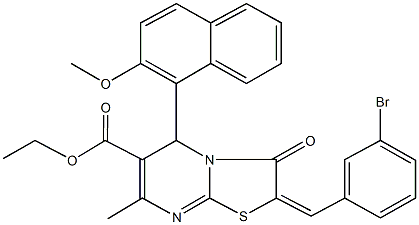 ethyl 2-(3-bromobenzylidene)-5-(2-methoxy-1-naphthyl)-7-methyl-3-oxo-2,3-dihydro-5H-[1,3]thiazolo[3,2-a]pyrimidine-6-carboxylate Struktur