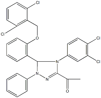 1-[5-{2-[(2,6-dichlorobenzyl)oxy]phenyl}-4-(3,4-dichlorophenyl)-1-phenyl-4,5-dihydro-1H-1,2,4-triazol-3-yl]ethanone Struktur