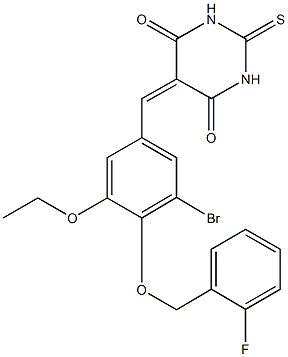 5-{3-bromo-5-ethoxy-4-[(2-fluorobenzyl)oxy]benzylidene}-2-thioxodihydro-4,6(1H,5H)-pyrimidinedione Struktur