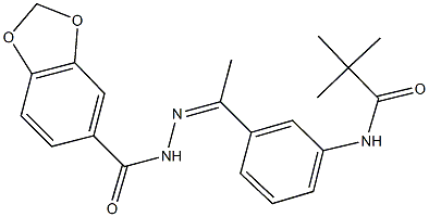 N-{3-[N-(1,3-benzodioxol-5-ylcarbonyl)ethanehydrazonoyl]phenyl}-2,2-dimethylpropanamide Struktur