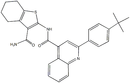 N-[3-(aminocarbonyl)-4,5,6,7-tetrahydro-1-benzothien-2-yl]-2-(4-tert-butylphenyl)-4-quinolinecarboxamide Struktur