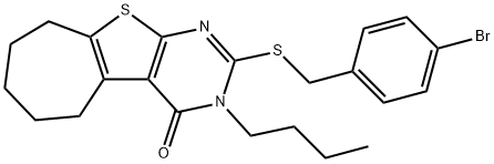 2-[(4-bromobenzyl)sulfanyl]-3-butyl-3,5,6,7,8,9-hexahydro-4H-cyclohepta[4,5]thieno[2,3-d]pyrimidin-4-one Struktur