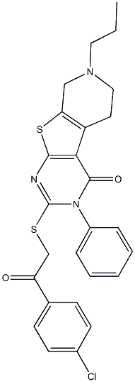 2-{[2-(4-chlorophenyl)-2-oxoethyl]sulfanyl}-3-phenyl-7-propyl-5,6,7,8-tetrahydropyrido[4',3':4,5]thieno[2,3-d]pyrimidin-4(3H)-one Struktur