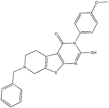 7-benzyl-3-(4-methoxyphenyl)-2-sulfanyl-5,6,7,8-tetrahydropyrido[4',3':4,5]thieno[2,3-d]pyrimidin-4(3H)-one Struktur