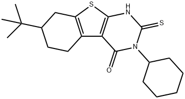 7-tert-butyl-3-cyclohexyl-2-sulfanyl-5,6,7,8-tetrahydro[1]benzothieno[2,3-d]pyrimidin-4(3H)-one Struktur