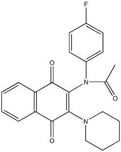 N-[1,4-dioxo-3-(1-piperidinyl)-1,4-dihydro-2-naphthalenyl]-N-(4-fluorophenyl)acetamide Struktur