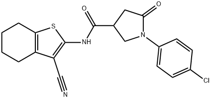 1-(4-chlorophenyl)-N-(3-cyano-4,5,6,7-tetrahydro-1-benzothien-2-yl)-5-oxopyrrolidine-3-carboxamide Struktur