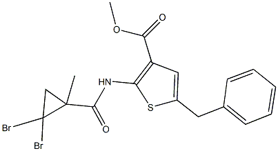 methyl 5-benzyl-2-{[(2,2-dibromo-1-methylcyclopropyl)carbonyl]amino}-3-thiophenecarboxylate Struktur