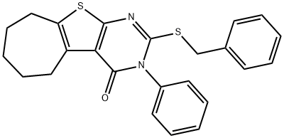 2-(benzylsulfanyl)-3-phenyl-3,5,6,7,8,9-hexahydro-4H-cyclohepta[4,5]thieno[2,3-d]pyrimidin-4-one Struktur