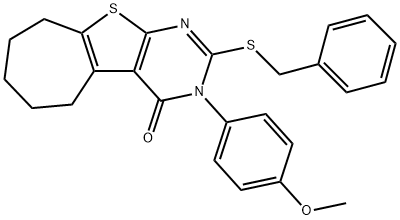 2-(benzylsulfanyl)-3-(4-methoxyphenyl)-3,5,6,7,8,9-hexahydro-4H-cyclohepta[4,5]thieno[2,3-d]pyrimidin-4-one Struktur