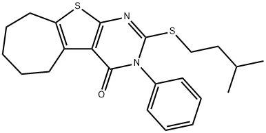 2-(isopentylsulfanyl)-3-phenyl-3,5,6,7,8,9-hexahydro-4H-cyclohepta[4,5]thieno[2,3-d]pyrimidin-4-one Struktur