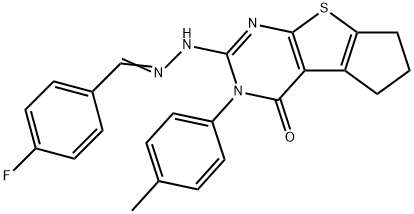 4-fluorobenzaldehyde [3-(4-methylphenyl)-4-oxo-3,5,6,7-tetrahydro-4H-cyclopenta[4,5]thieno[2,3-d]pyrimidin-2-yl]hydrazone Struktur