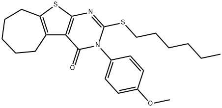 2-(hexylsulfanyl)-3-(4-methoxyphenyl)-3,5,6,7,8,9-hexahydro-4H-cyclohepta[4,5]thieno[2,3-d]pyrimidin-4-one Struktur