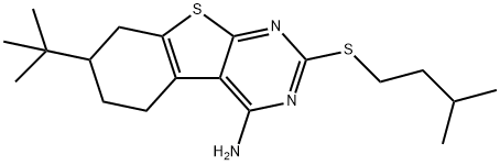 7-tert-butyl-2-(isopentylsulfanyl)-5,6,7,8-tetrahydro[1]benzothieno[2,3-d]pyrimidin-4-ylamine Struktur