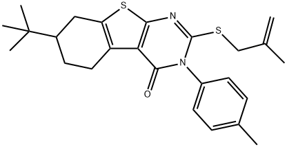 7-tert-butyl-3-(4-methylphenyl)-2-[(2-methyl-2-propenyl)sulfanyl]-5,6,7,8-tetrahydro[1]benzothieno[2,3-d]pyrimidin-4(3H)-one Struktur