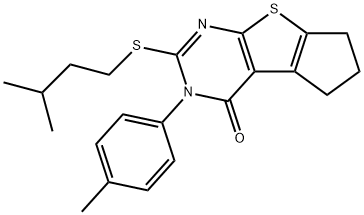 2-(isopentylsulfanyl)-3-(4-methylphenyl)-3,5,6,7-tetrahydro-4H-cyclopenta[4,5]thieno[2,3-d]pyrimidin-4-one Struktur