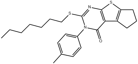 2-(heptylsulfanyl)-3-(4-methylphenyl)-3,5,6,7-tetrahydro-4H-cyclopenta[4,5]thieno[2,3-d]pyrimidin-4-one Struktur