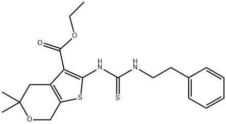 ethyl 5,5-dimethyl-2-({[(2-phenylethyl)amino]carbothioyl}amino)-4,7-dihydro-5H-thieno[2,3-c]pyran-3-carboxylate Struktur