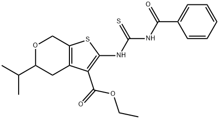 ethyl 2-{[(benzoylamino)carbothioyl]amino}-5-isopropyl-4,7-dihydro-5H-thieno[2,3-c]pyran-3-carboxylate Struktur