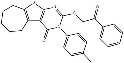 3-(4-methylphenyl)-2-[(2-oxo-2-phenylethyl)sulfanyl]-3,5,6,7,8,9-hexahydro-4H-cyclohepta[4,5]thieno[2,3-d]pyrimidin-4-one Struktur