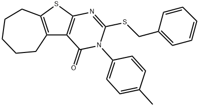 2-(benzylsulfanyl)-3-(4-methylphenyl)-3,5,6,7,8,9-hexahydro-4H-cyclohepta[4,5]thieno[2,3-d]pyrimidin-4-one Struktur