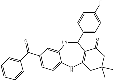 8-benzoyl-11-(4-fluorophenyl)-3,3-dimethyl-2,3,4,5,10,11-hexahydro-1H-dibenzo[b,e][1,4]diazepin-1-one Struktur