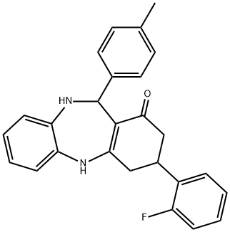 3-(2-fluorophenyl)-11-(4-methylphenyl)-2,3,4,5,10,11-hexahydro-1H-dibenzo[b,e][1,4]diazepin-1-one Struktur