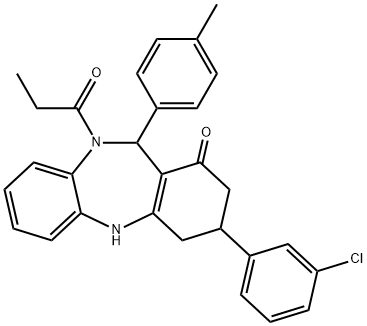 3-(3-chlorophenyl)-11-(4-methylphenyl)-10-propionyl-2,3,4,5,10,11-hexahydro-1H-dibenzo[b,e][1,4]diazepin-1-one Struktur