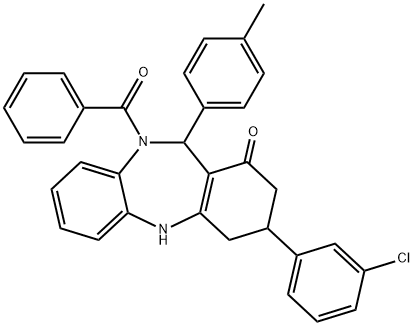 10-benzoyl-3-(3-chlorophenyl)-11-(4-methylphenyl)-2,3,4,5,10,11-hexahydro-1H-dibenzo[b,e][1,4]diazepin-1-one Struktur