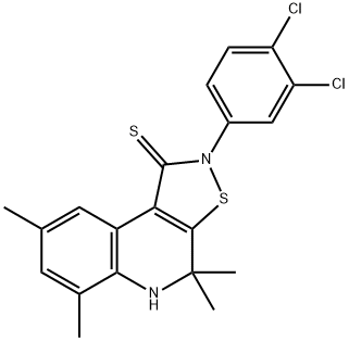 2-(3,4-dichlorophenyl)-4,4,6,8-tetramethyl-4,5-dihydroisothiazolo[5,4-c]quinoline-1(2H)-thione Struktur