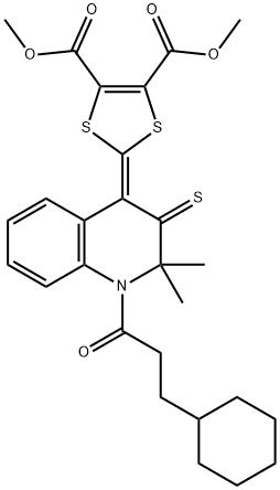 dimethyl 2-(1-(3-cyclohexylpropanoyl)-2,2-dimethyl-3-thioxo-2,3-dihydro-4(1H)-quinolinylidene)-1,3-dithiole-4,5-dicarboxylate Struktur