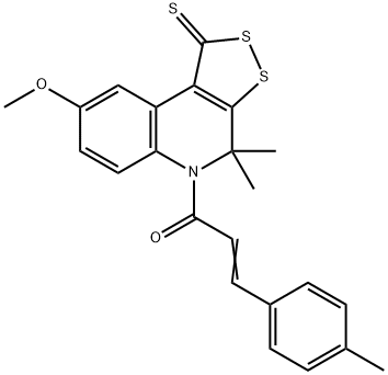 8-methoxy-4,4-dimethyl-5-[3-(4-methylphenyl)acryloyl]-4,5-dihydro-1H-[1,2]dithiolo[3,4-c]quinoline-1-thione Struktur