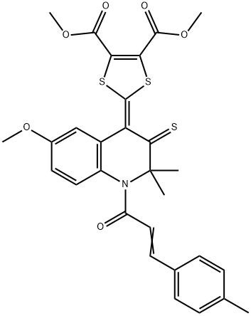 dimethyl 2-(6-methoxy-2,2-dimethyl-1-[3-(4-methylphenyl)acryloyl]-3-thioxo-2,3-dihydro-4(1H)-quinolinylidene)-1,3-dithiole-4,5-dicarboxylate Struktur